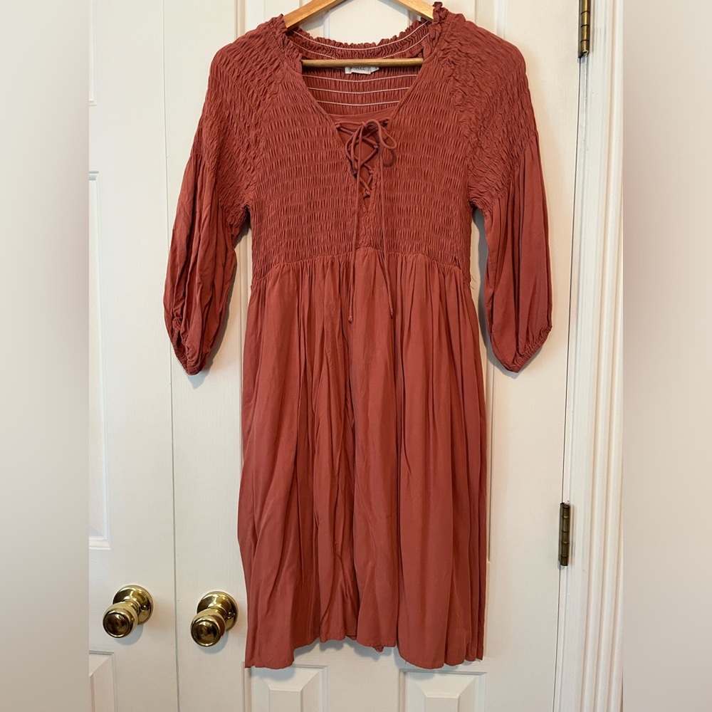 Roolee Mauve Smocked Dress with Tie in Size Small